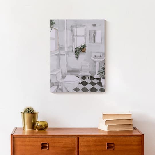 Black And White Bathroom 12" x 16" Canvas Wall Art